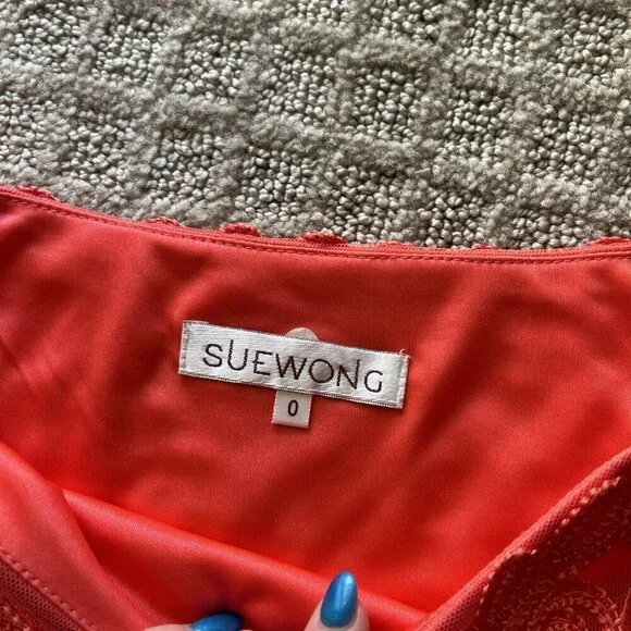 Sue Wong Womens Size 0 Coral Sleeveless Dress Designer Cocktail Embroidered NWOT - Picture 6 of 10